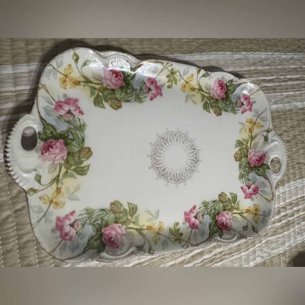 Antique German Charlotte Bavaria Floral Porcelain Tray Hand painted. Early 1900s